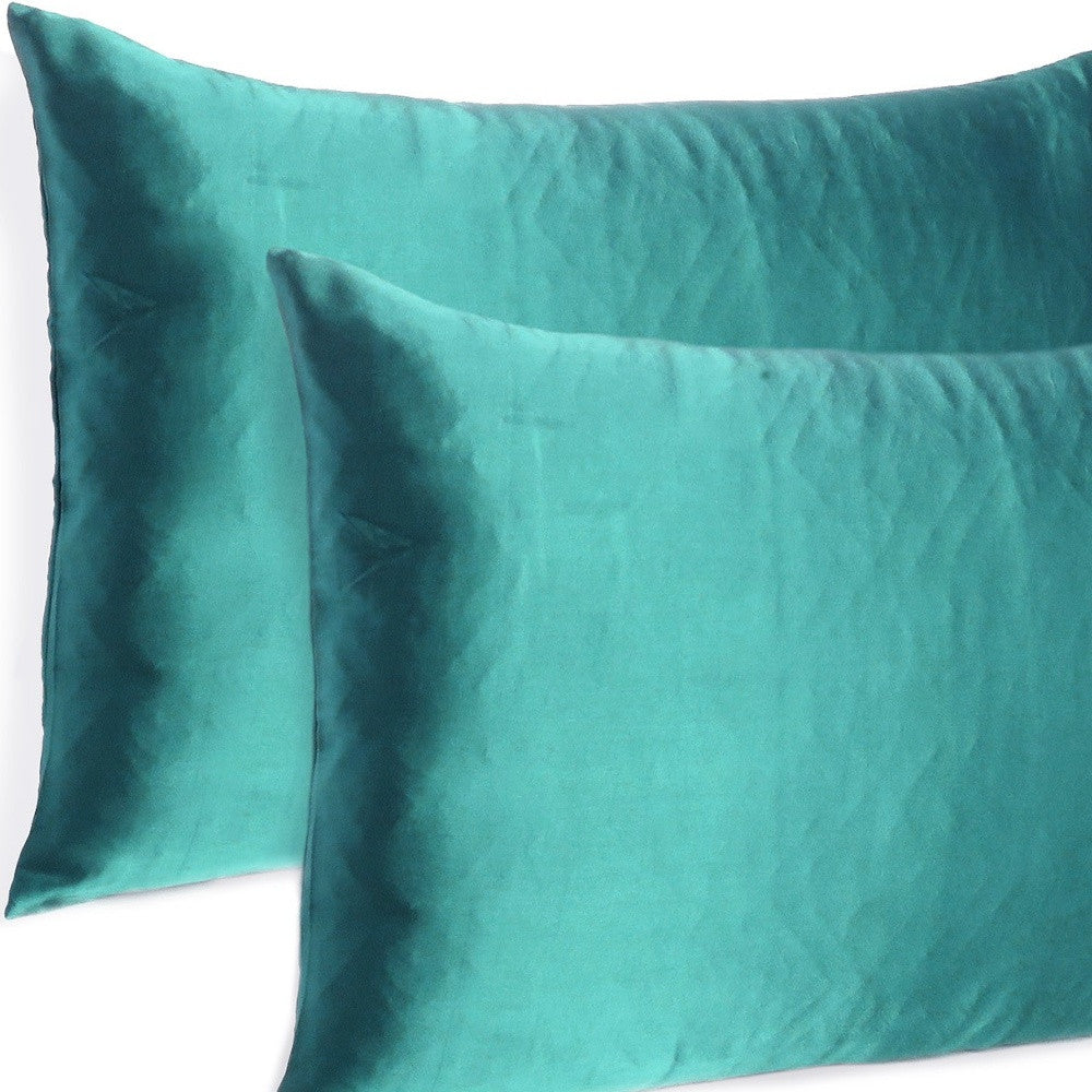 Teal Dreamy Set Of 2 Silky Satin King Pillowcases