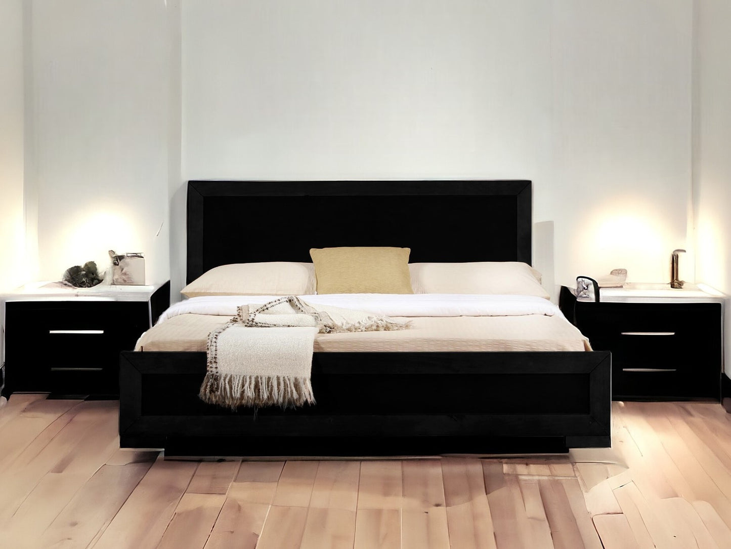 Black Wood Queen Platform Bed