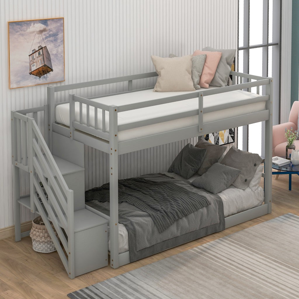 Gray Twin Over Twin Staircase Bunk Bed