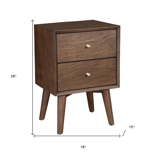 Dark Brown Century Modern Wood 2 Drawer Nightstand