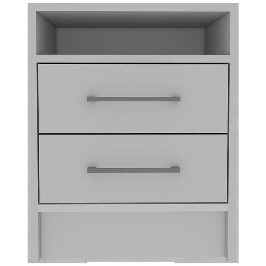 White Open Compartment Two Drawer Nightstand