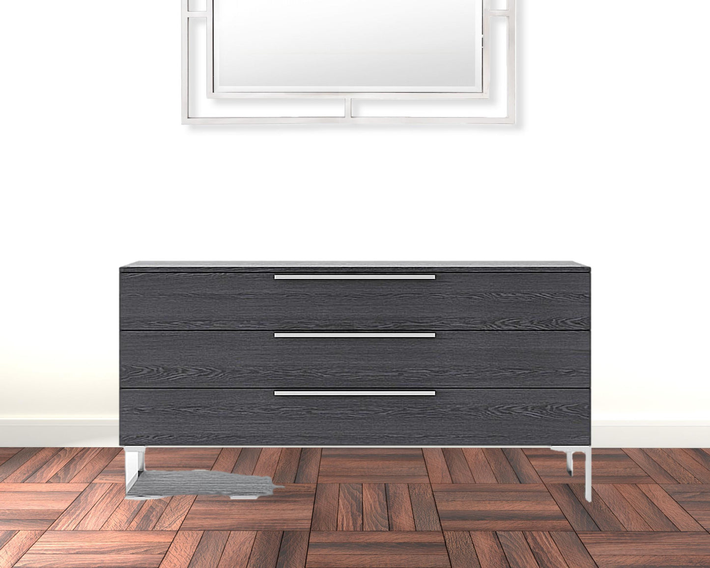 58" Grey Manufactured Wood Three Drawer Dresser