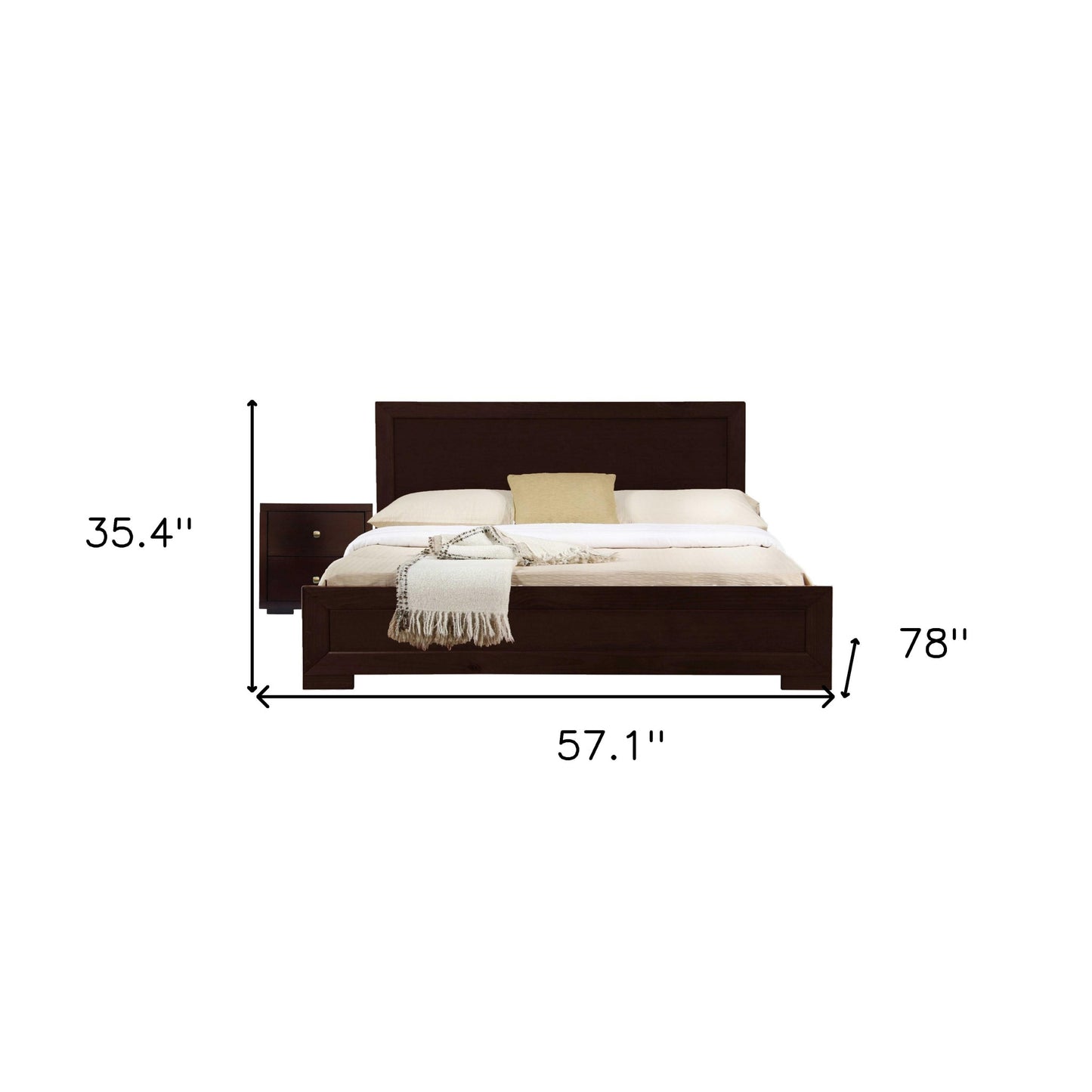 Moma Espresso Wood Platform Full Bed With Nightstand