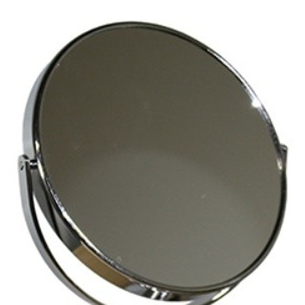 12" Silver Round Metal Framed Makeup Shaving Tabletop Mirror