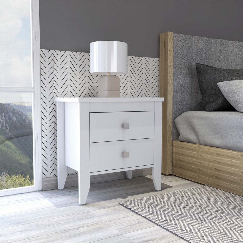 24" White Two Drawer Nightstand