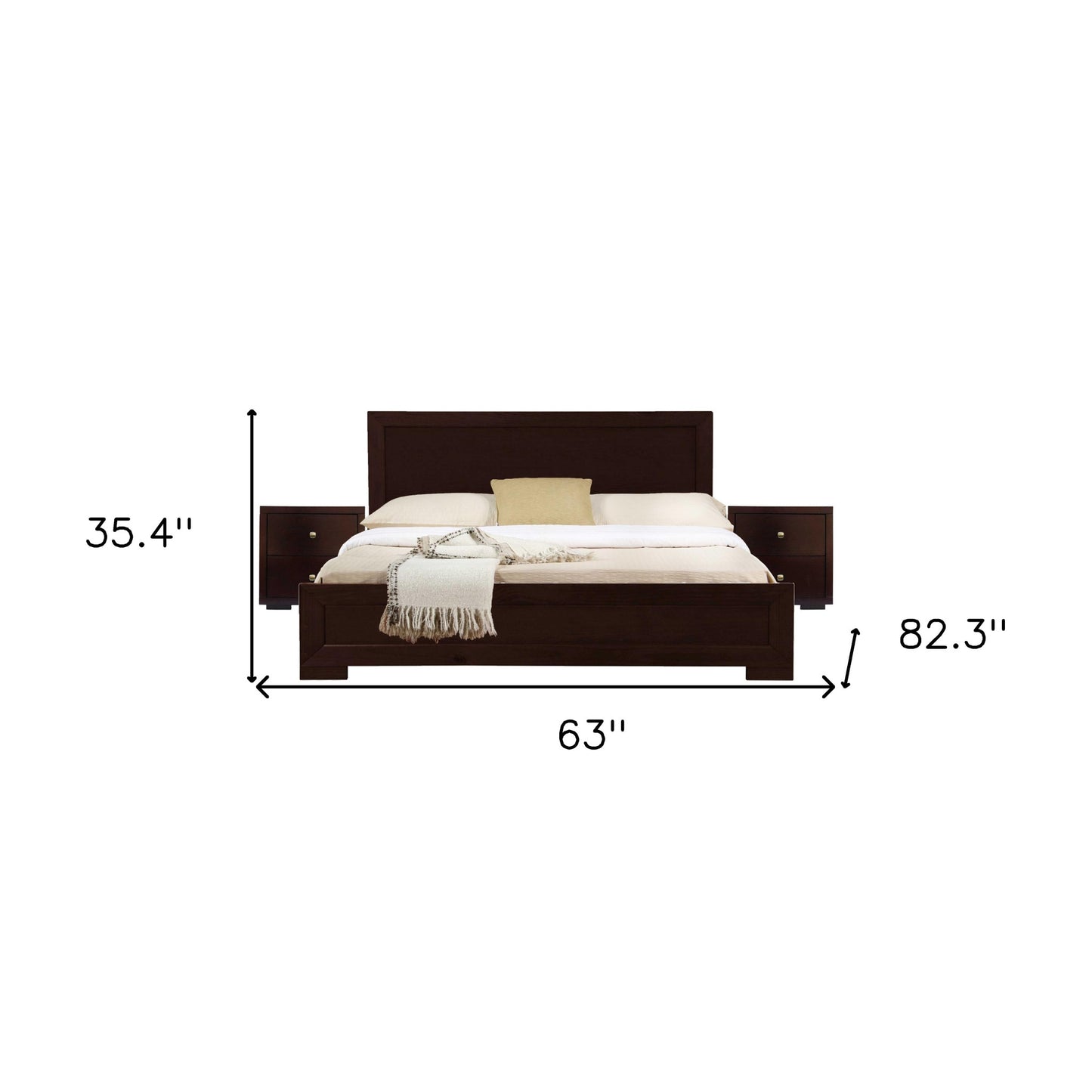 Moma Espresso Wood Platform Queen Bed With Two Nightstands