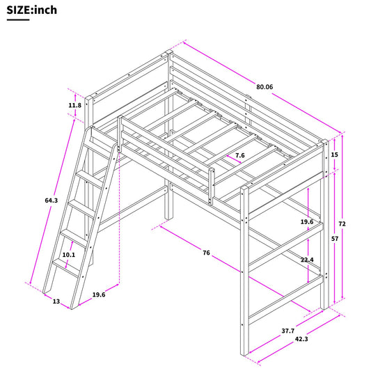 Gray Twin Size High Loft Bed