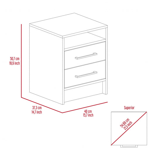 Light and Dark Oak Two Drawer Nightstand