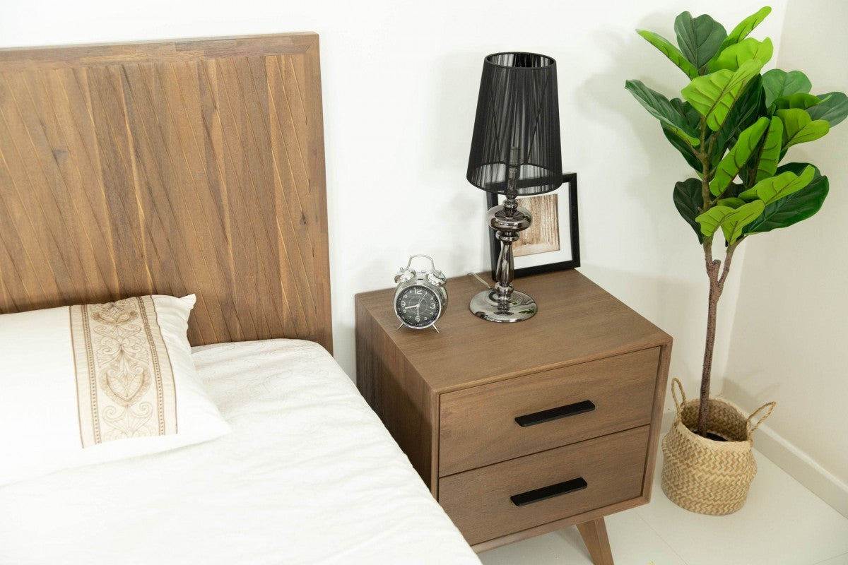 Natural Light Mocha Contemporary Nightstand with Two Drawers