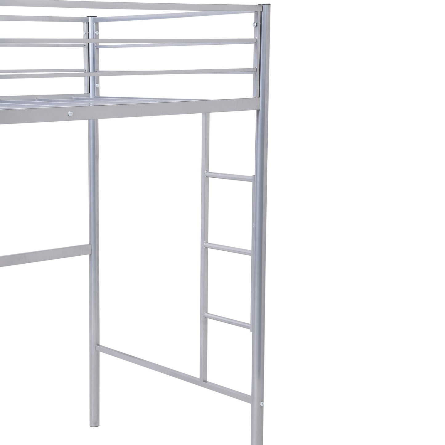 Silver Metal Twin Size Loft Bed with Desk