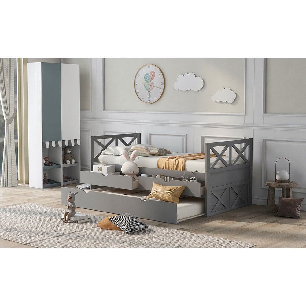 Gray Twin Bed with Trundle