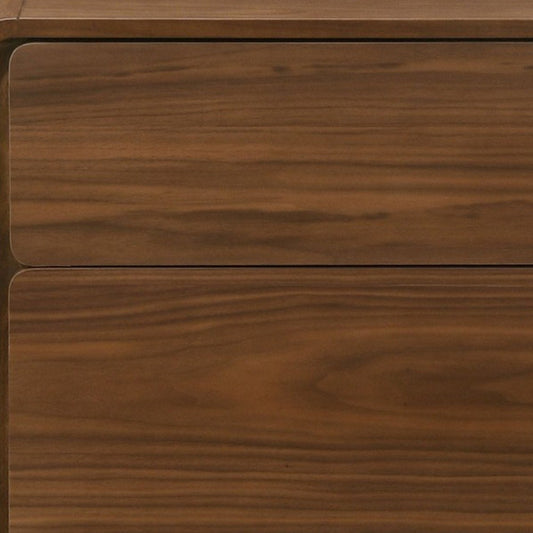 Modern Walnut Brown Nightstand with Two Drawers