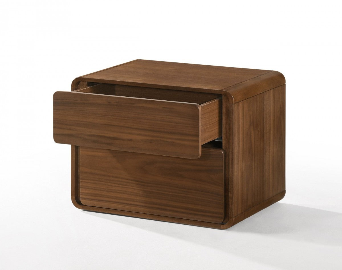 Modern Walnut Brown Nightstand with Two Drawers