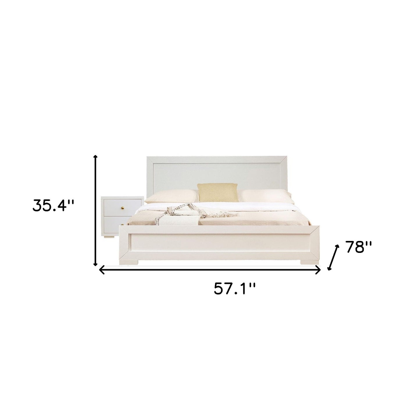 Moma White Wood Platform Full Bed With Nightstand