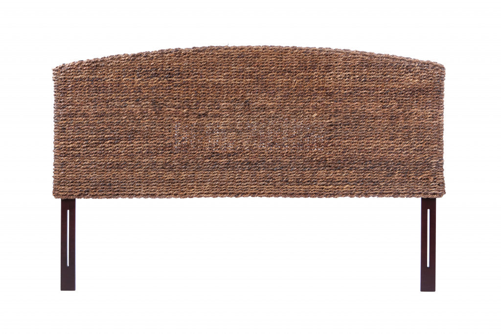 Brown Natural and Rustic Woven Banana Leaf Curved King Size Headboard