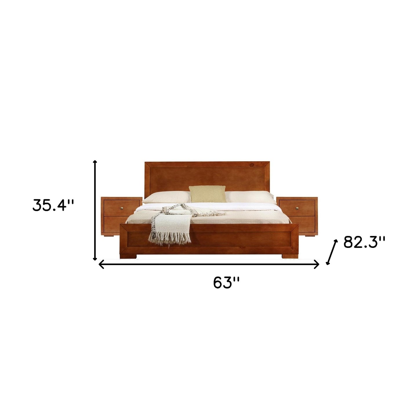 Moma Cherry Wood Platform Queen Bed With Two Nightstands