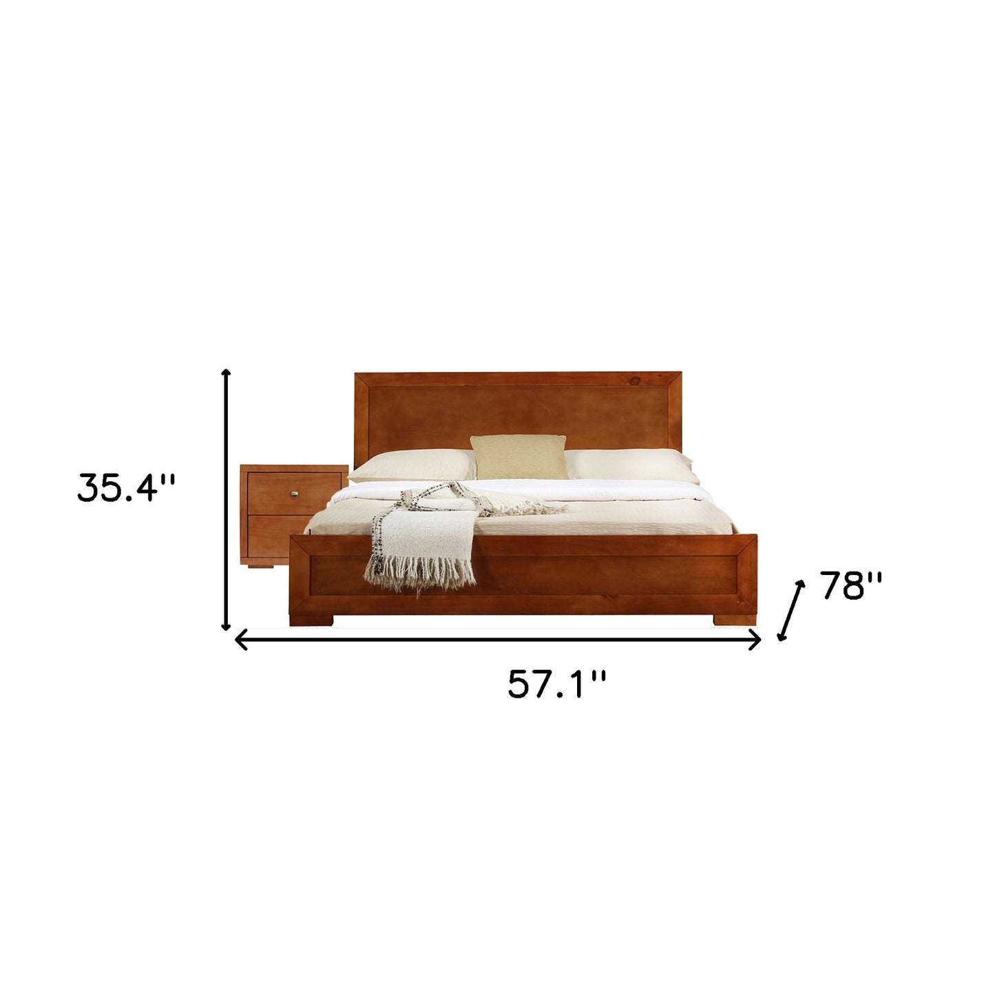 Moma Cherry Wood Platform Full Bed With Nightstand