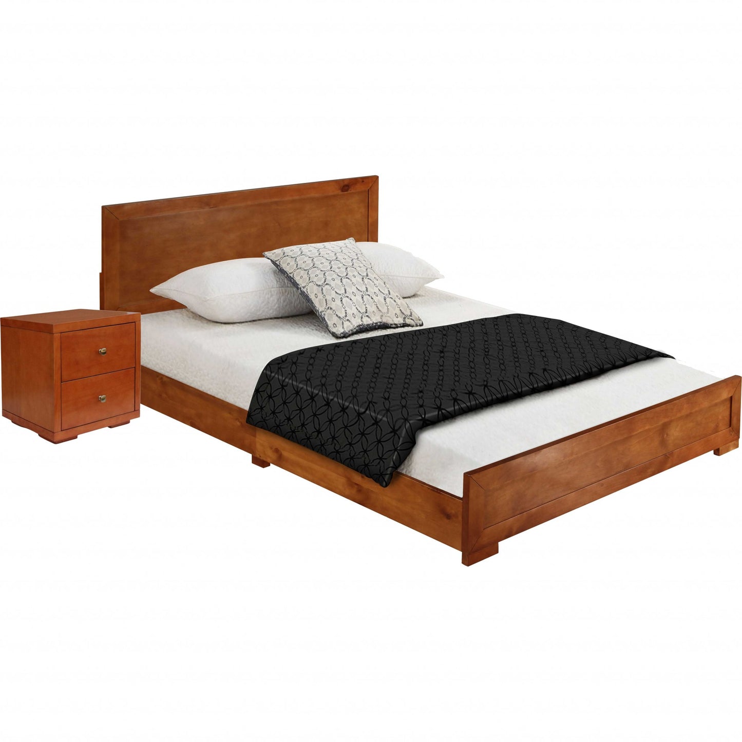 Moma Cherry Wood Platform Full Bed With Nightstand