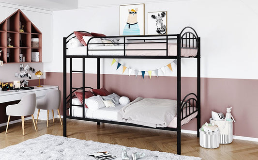 Black Modern Classic Twin Over Twin Metal Bunk Bed