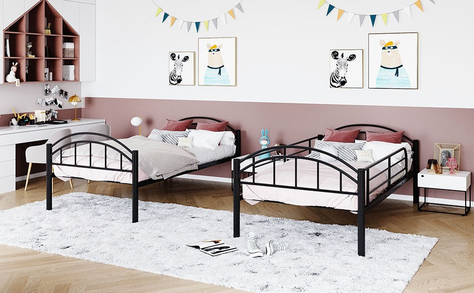 Black Modern Classic Twin Over Twin Metal Bunk Bed