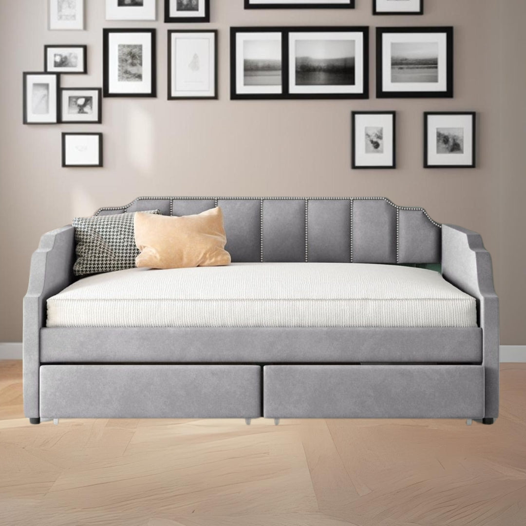 Twin Gray Upholstered Polyester Blend Bed