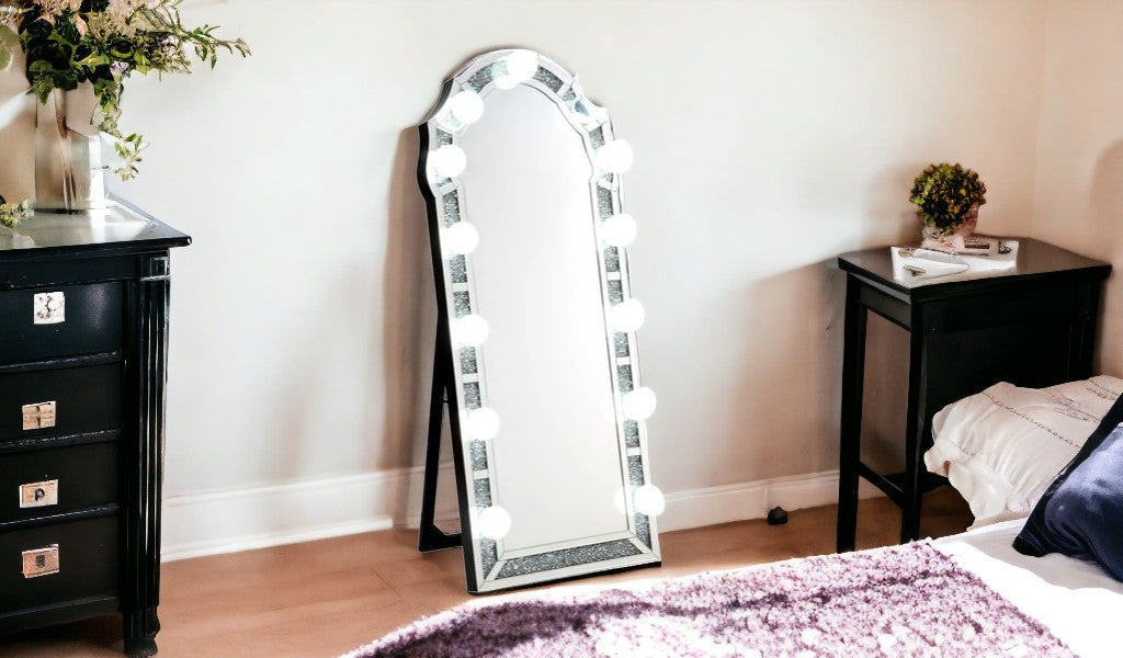 63" Mirrored & Faux Diamonds Cheval Standing Mirror