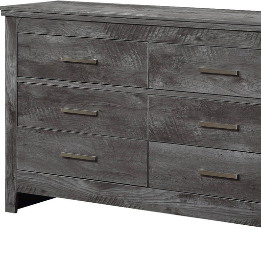 57" Gray Solid and Manufactured Wood Six Drawer Double Dresser