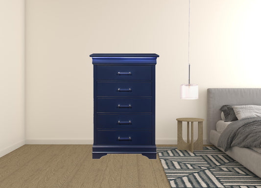 16" Blue Solid Wood Five Drawer Chest with LED Lighting