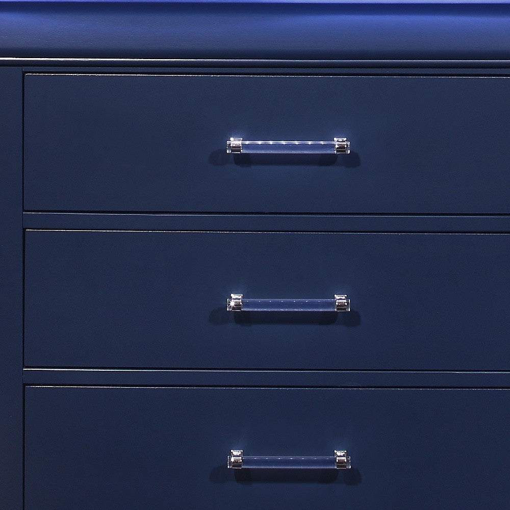 16" Blue Solid Wood Five Drawer Chest with LED Lighting