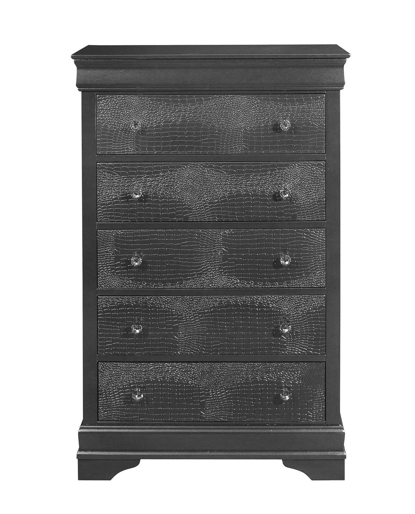 31" Metallic Grey Solid Wood Five Drawer Chest