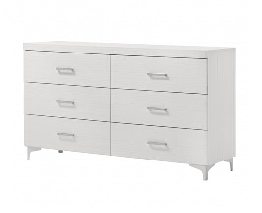 58" White Solid and Manufactured Wood Six Drawer Double Dresser