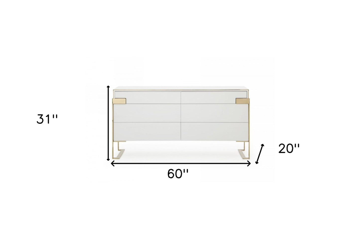 60" White Champagne Gold Solid And Manufactured Wood Six Drawer Dresser