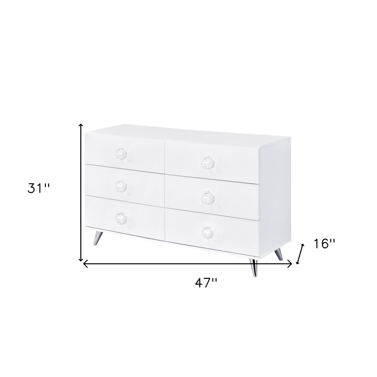 47" White Finish Manufactured Wood Six Drawer Double Dresser