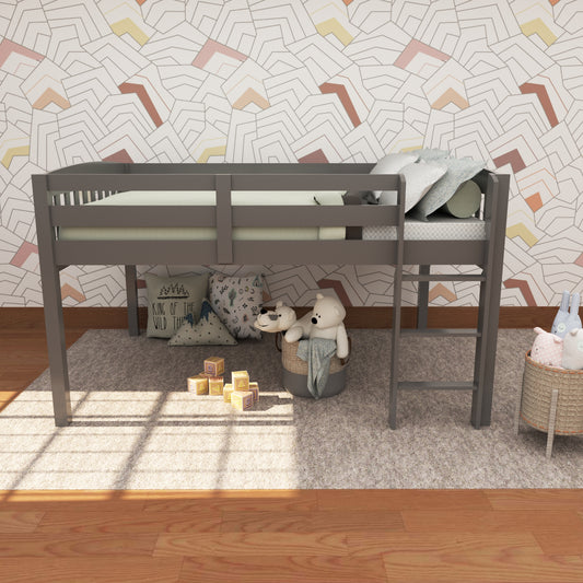 Gray Solid Wood Twin Size Low Loft Bed