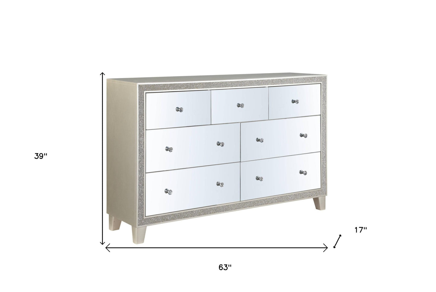 63" Champagne Solid and Manufactured Wood Mirrored Seven Drawer Triple Dresser