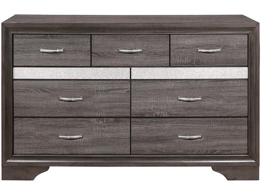 62" Grey Solid Wood Nine Drawer Double Dresser