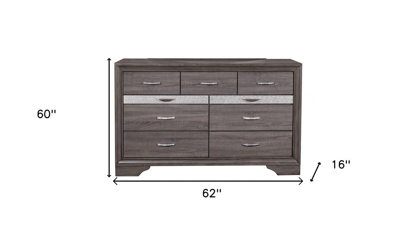 62" Grey Solid Wood Nine Drawer Double Dresser