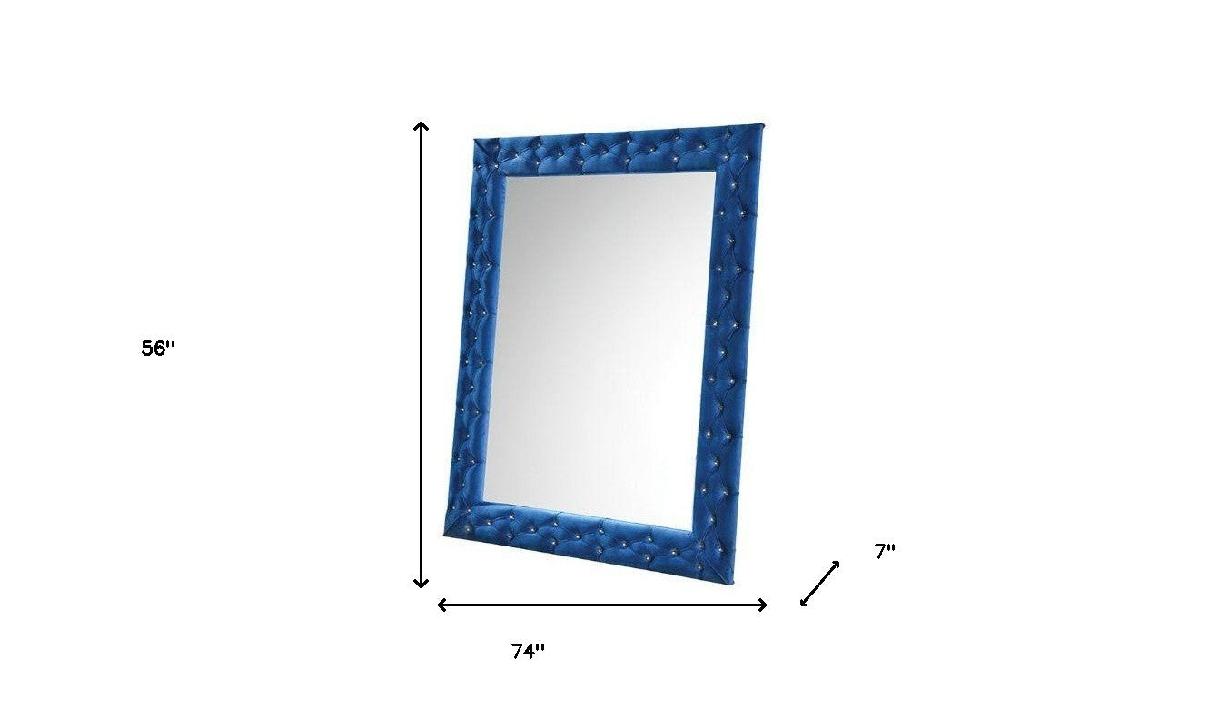 74" Blue Velvet Accent Mirror