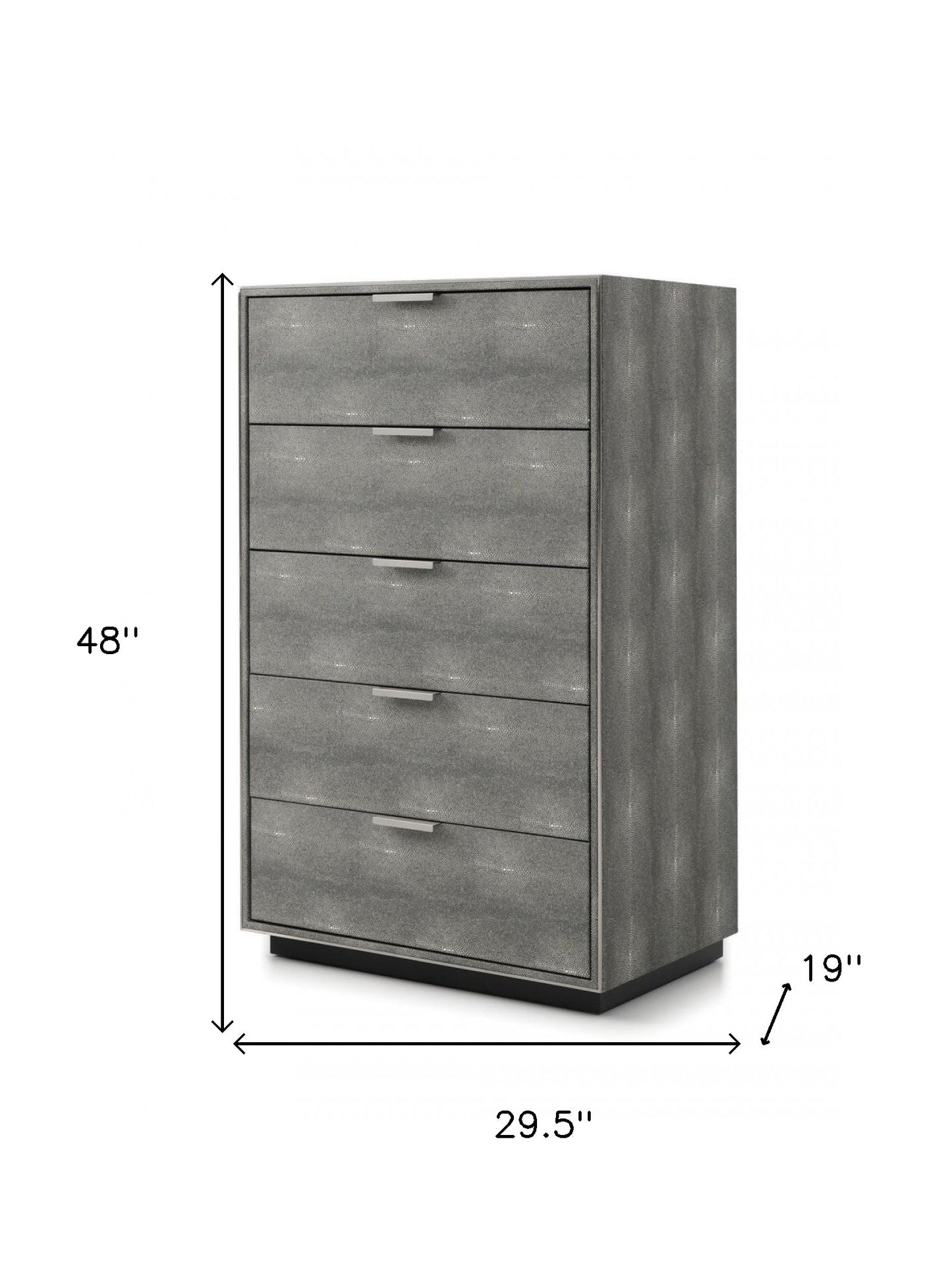 30" Grey Manufactured Wood + Solid Wood And Stainless Steel Five Drawer Chest