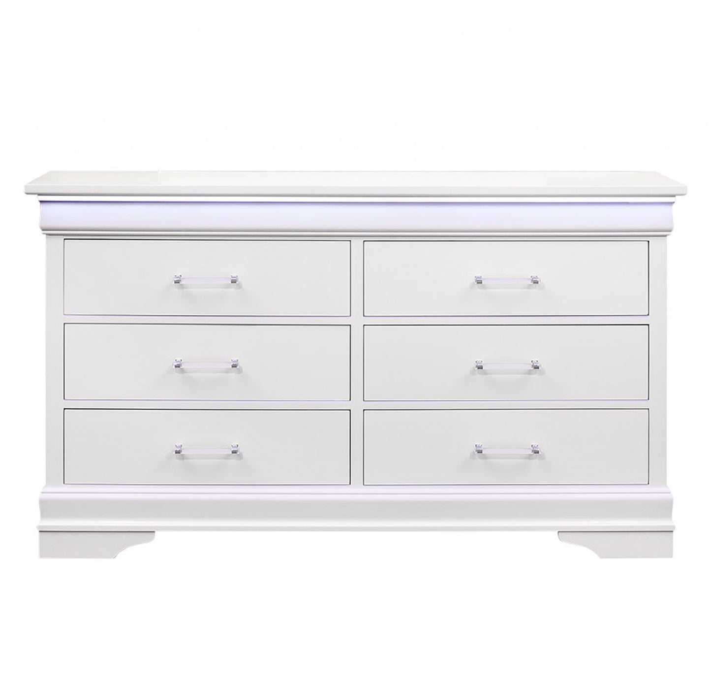 59" White Solid Wood Six Drawer Double Dresser with LED