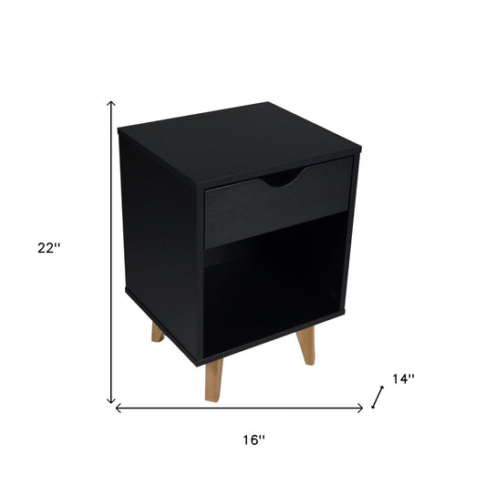 22" Black One Drawer Nightstand