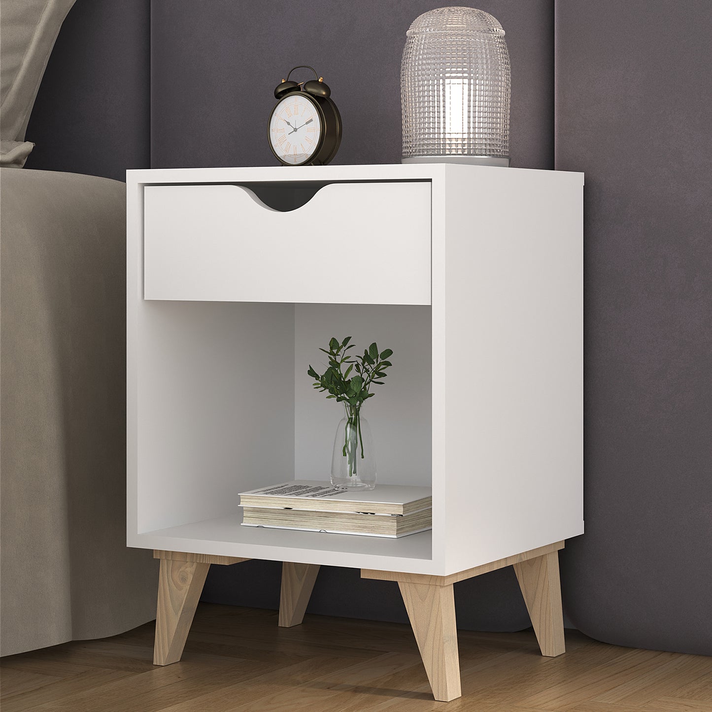 22" White One Drawer Nightstand