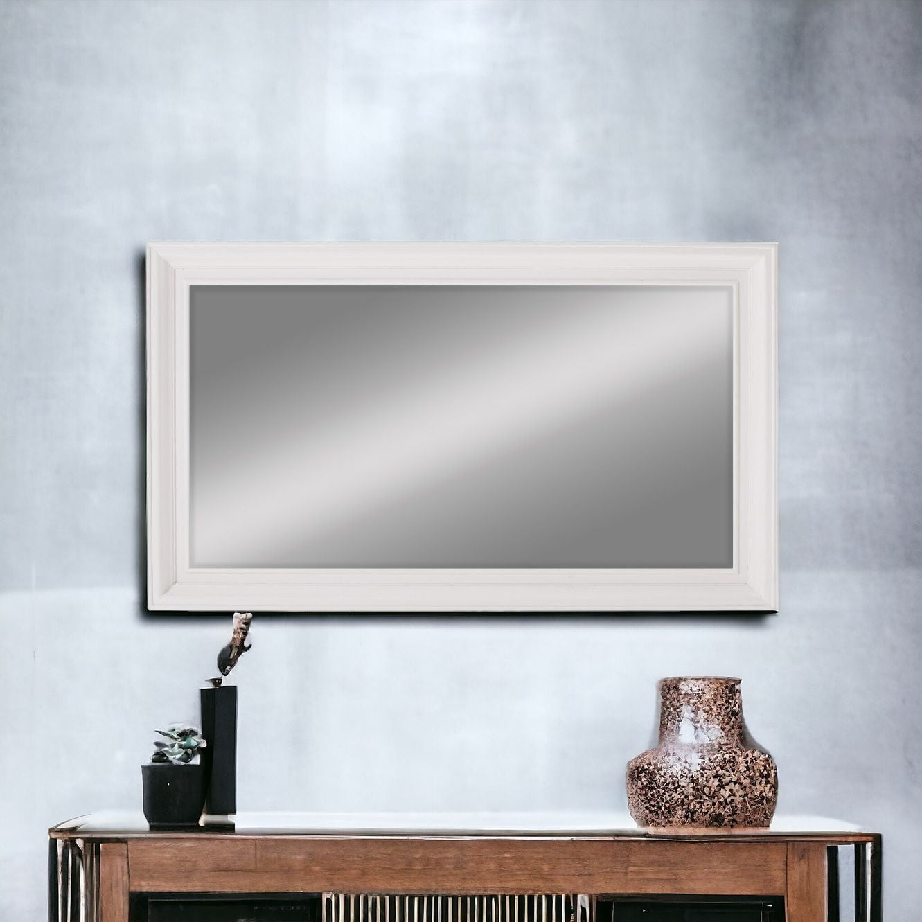 28" White Rectangle Wall Mounted Full Length Hanging Mirror