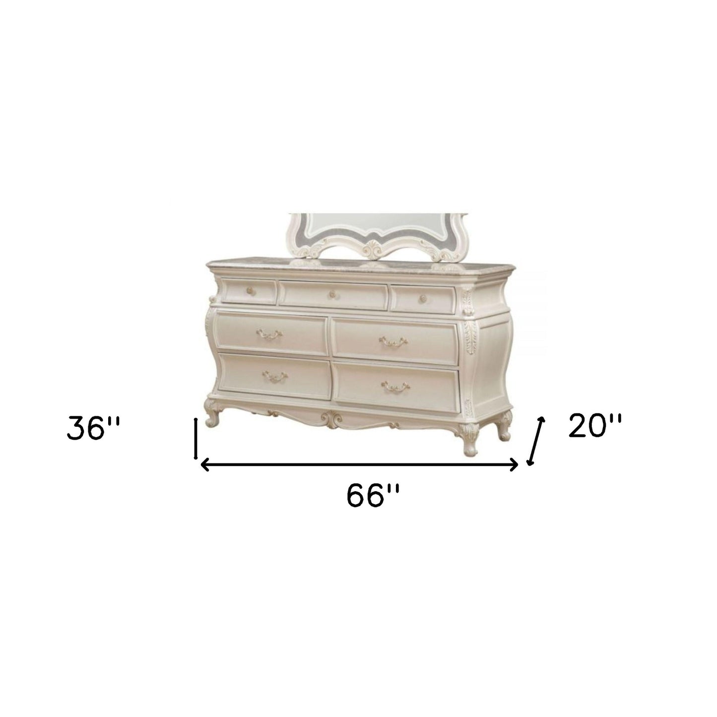 66" Pearl Solid and Manufactured Wood Seven Drawer Triple Dresser