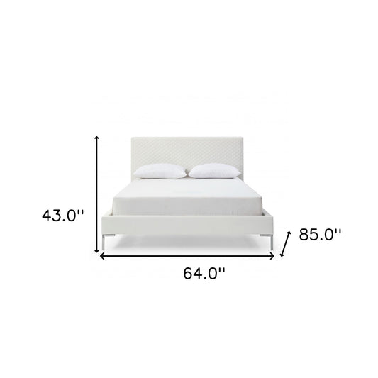 Queen Size White Upholstered Faux Leather Bed Frame