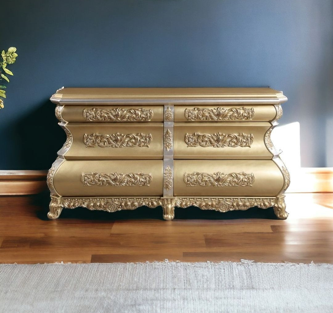 75" Gold Six Drawer Double Dresser