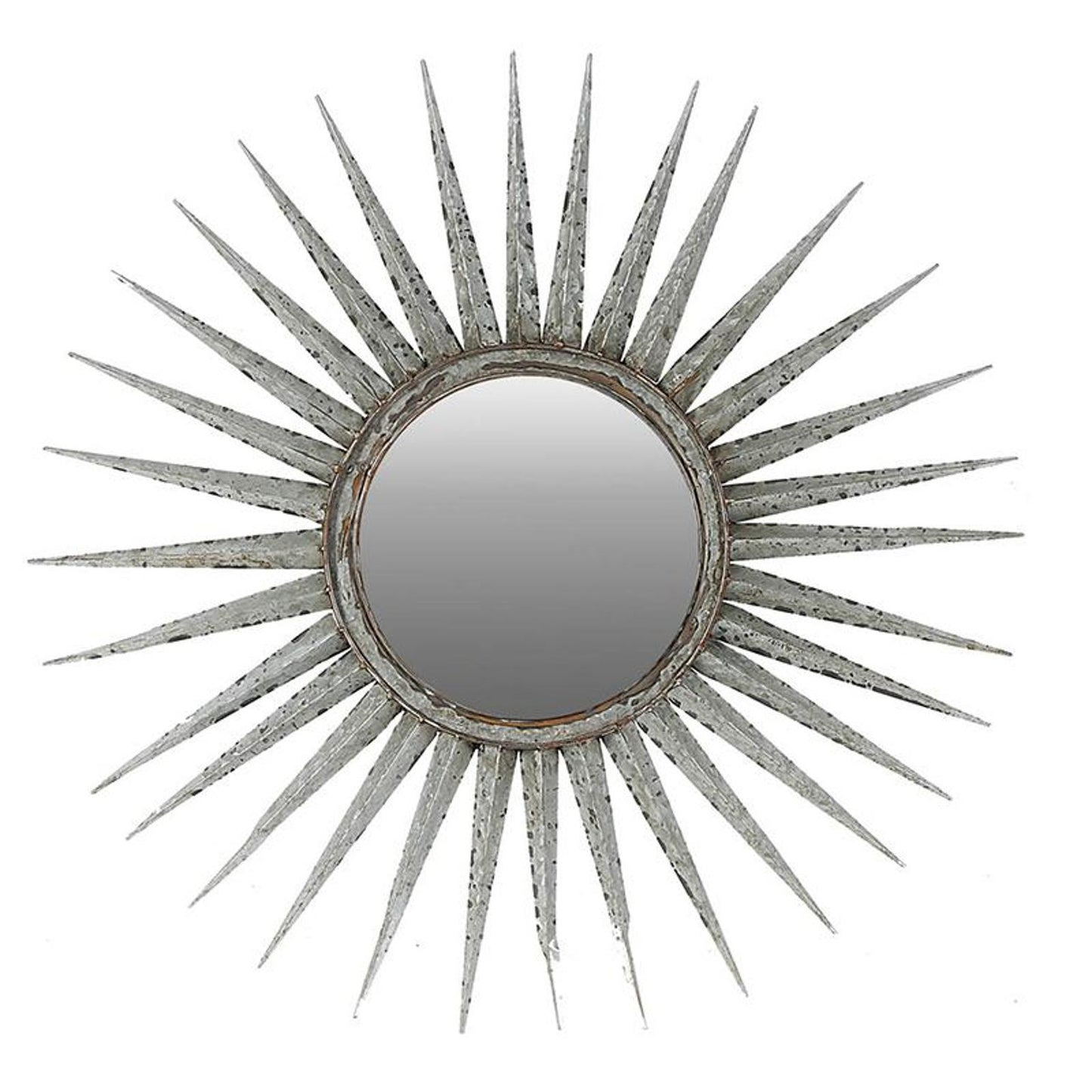 30" Antiqued Silver Gray Sunburst Wall Mounted Accent Mirror