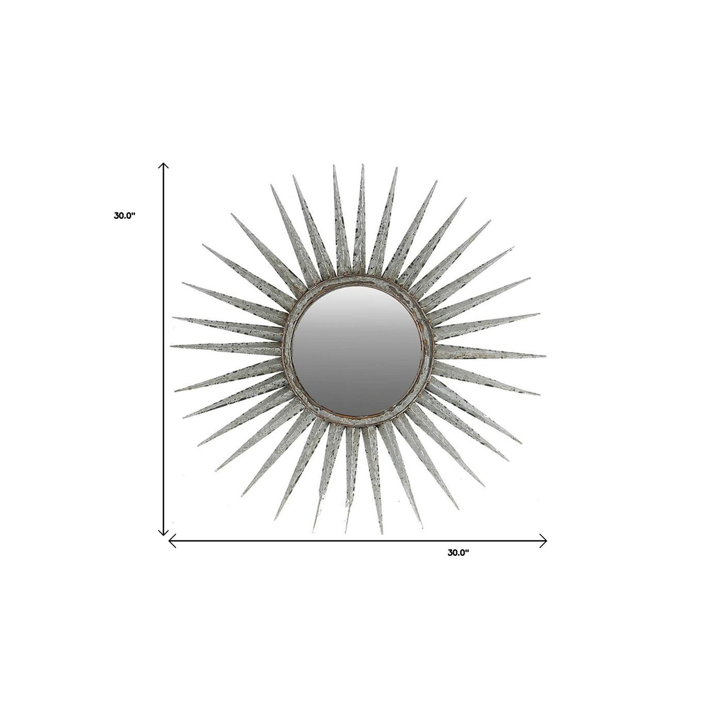 30" Antiqued Silver Gray Sunburst Wall Mounted Accent Mirror