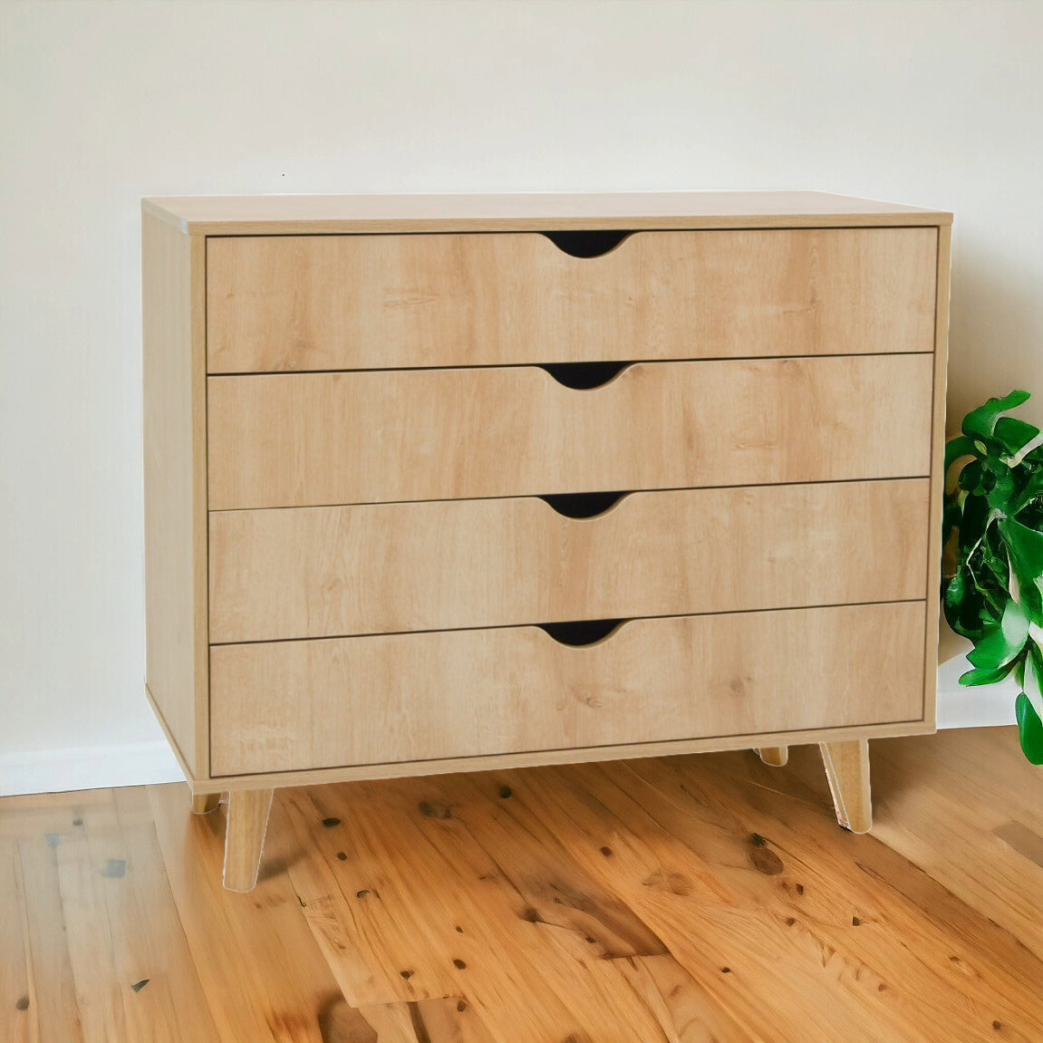 35" Natural Solid Wood Four Drawer Dresser