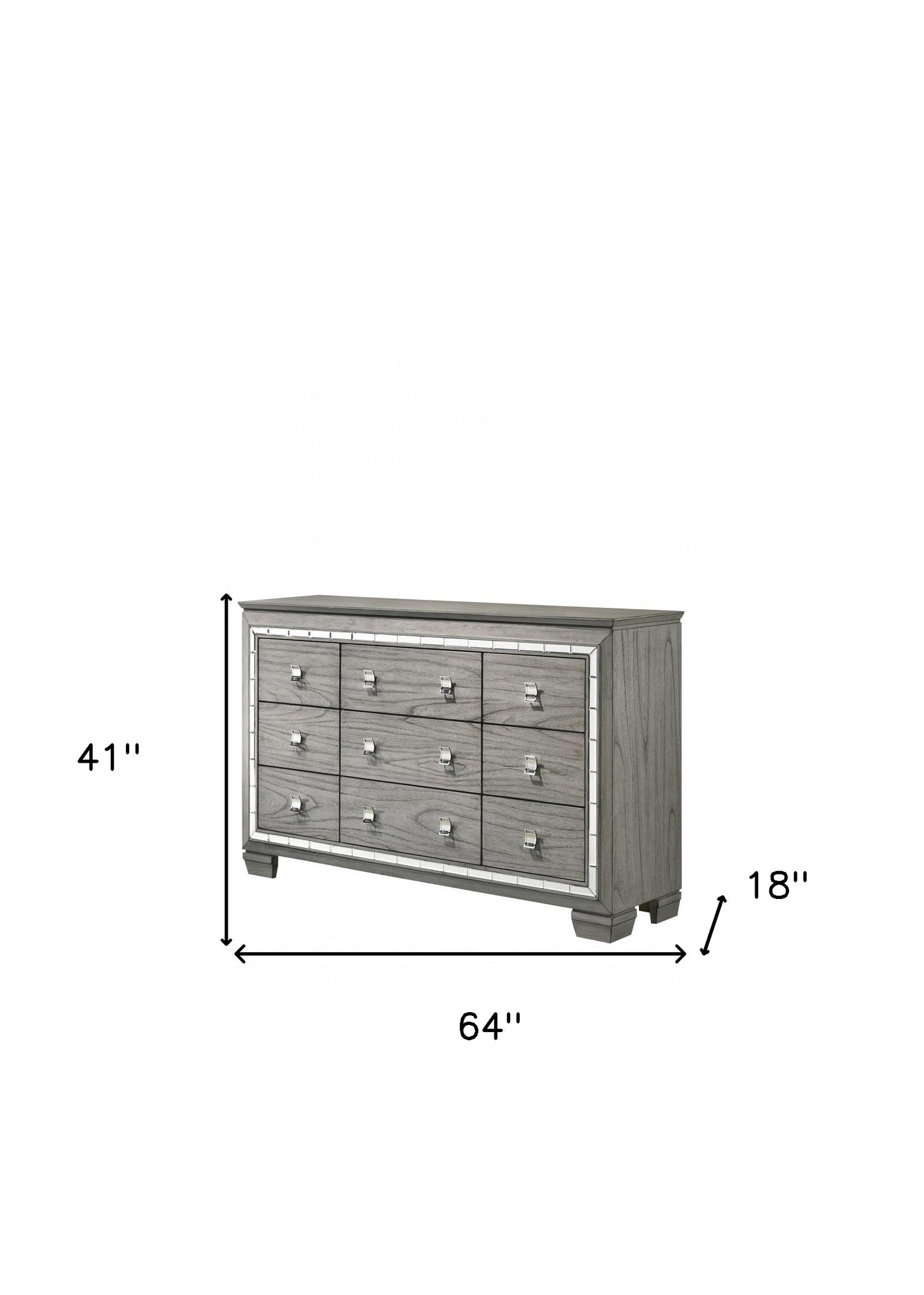 64" Light Gray Solid and Manufactured Wood Nine Drawer Triple Dresser